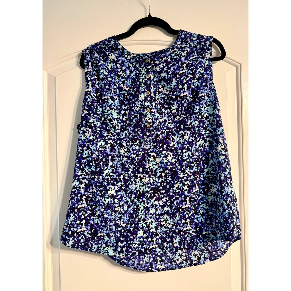 212 Collection Blouse Women XL Blue Purple Abstract Sleeveless Top Jewel Tones